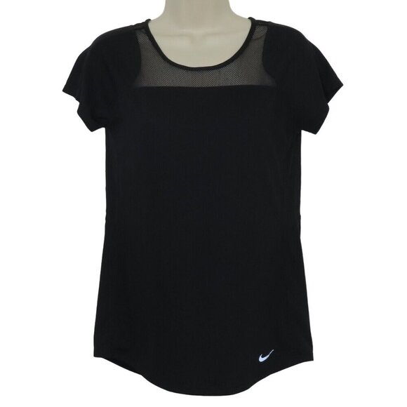 Nike Womens Small Black Mesh Accent Short Sleeve Athletic T Shirt Top Dri Fit - Picture 1 of 9